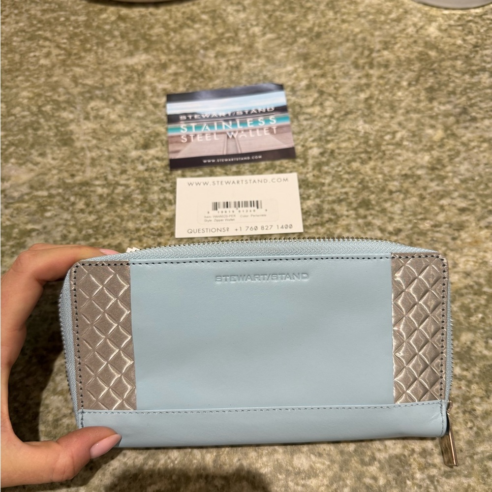 Blue and Silver Textured Leather Wallet